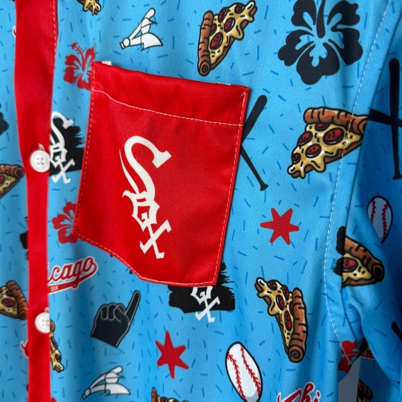 Chicago White Sox Men's Hawaiian Button-Up Shirt Blue Size M MLB Game Day Casual - Picture 4 of 10
